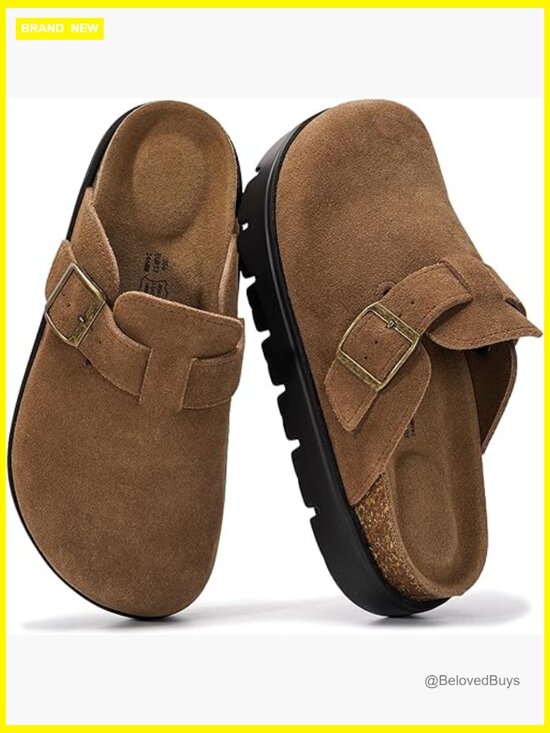 Shoes - Genuine Leather Platform Clogs Memory Foam Cork Footbed Mules